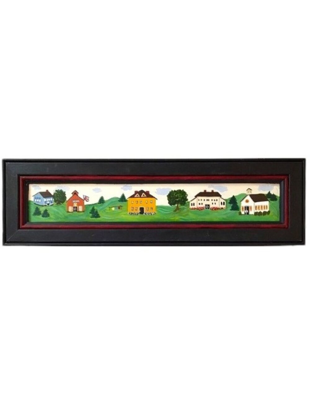 Framed Original Painting Panoramic Americana Village Scene